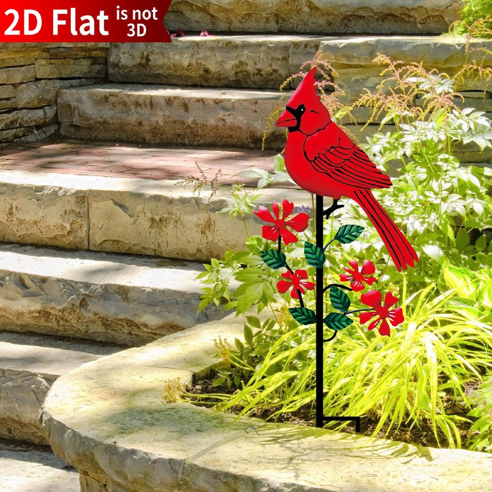 Art Craft Home - 2D Flat Red Bird Design Garden