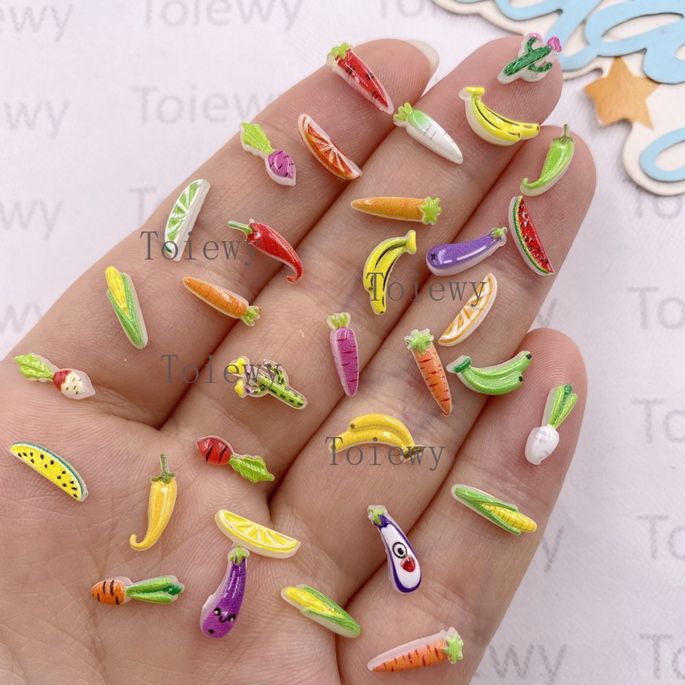 Art And Craft Vegetable - 100pcs Resin Colorful Glitter Vegetables Fruits
