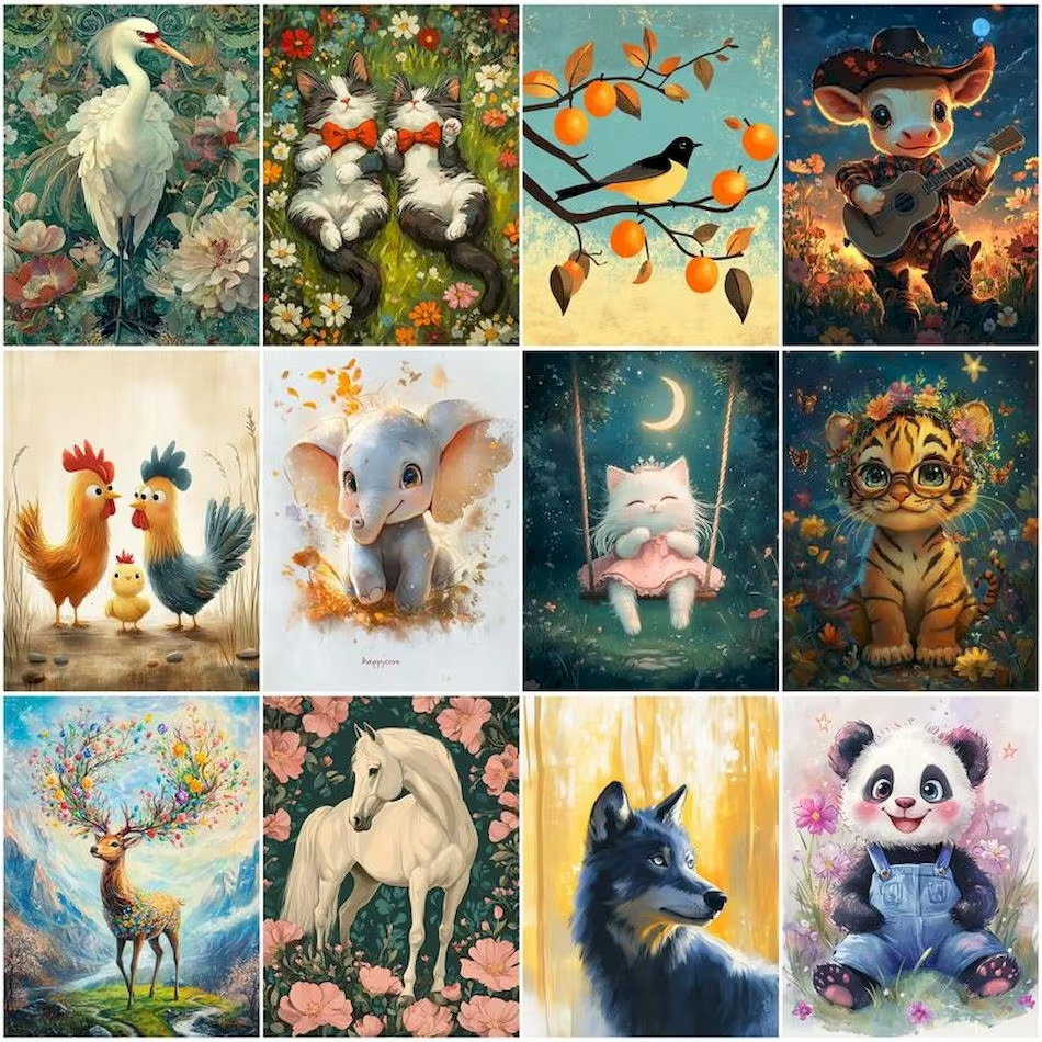Art Craft Game - Painting By Numbers On Canvas Animals