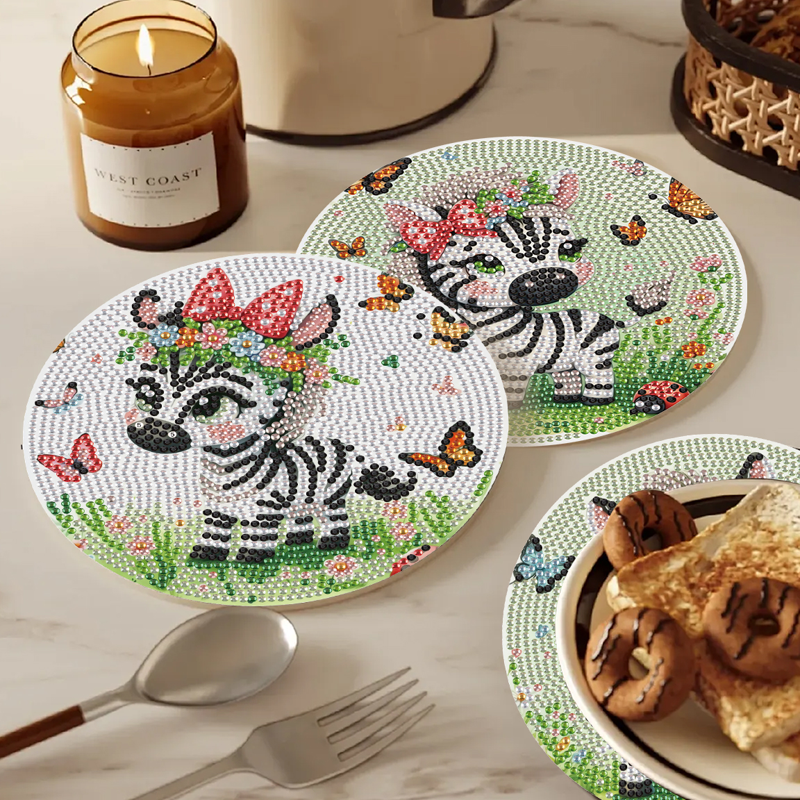 Art Craft Zebra - 3Pcs Diamond Art Painting Placemat kits,DIY