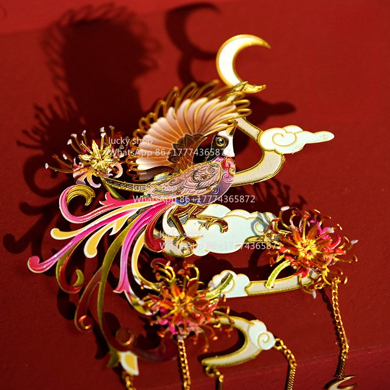 Chinese Art Craft - Chinese Style Flower Bird Metal Lapel