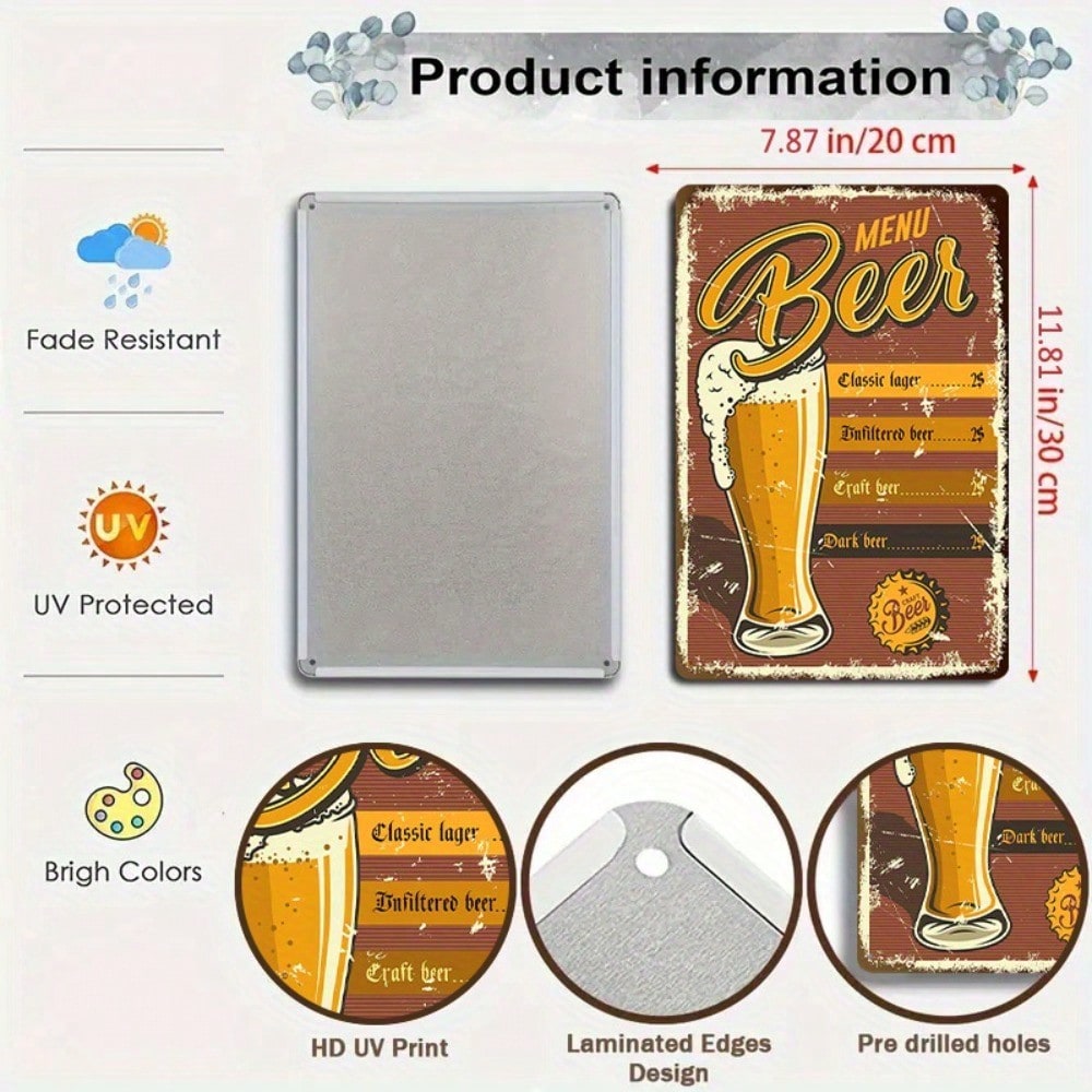 1PC Beer Menu Tin Sign - Vinta - Art Craft Bar incelemesi ve fiyatı