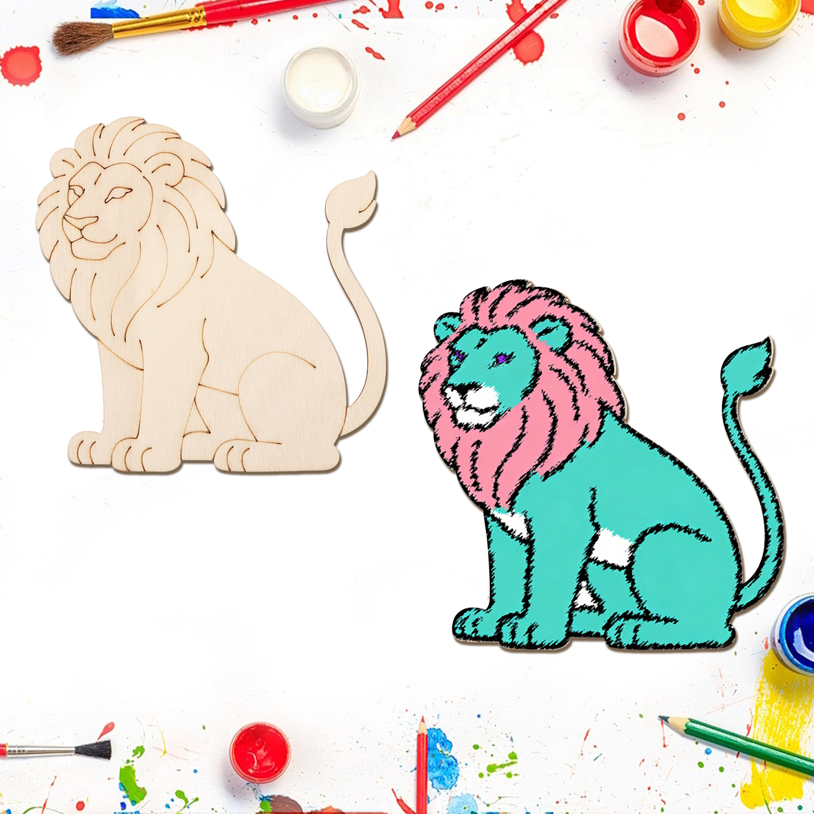 10pcs/set Unfinished Wood Lion - Art Craft Lion incelemesi ve fiyatı
