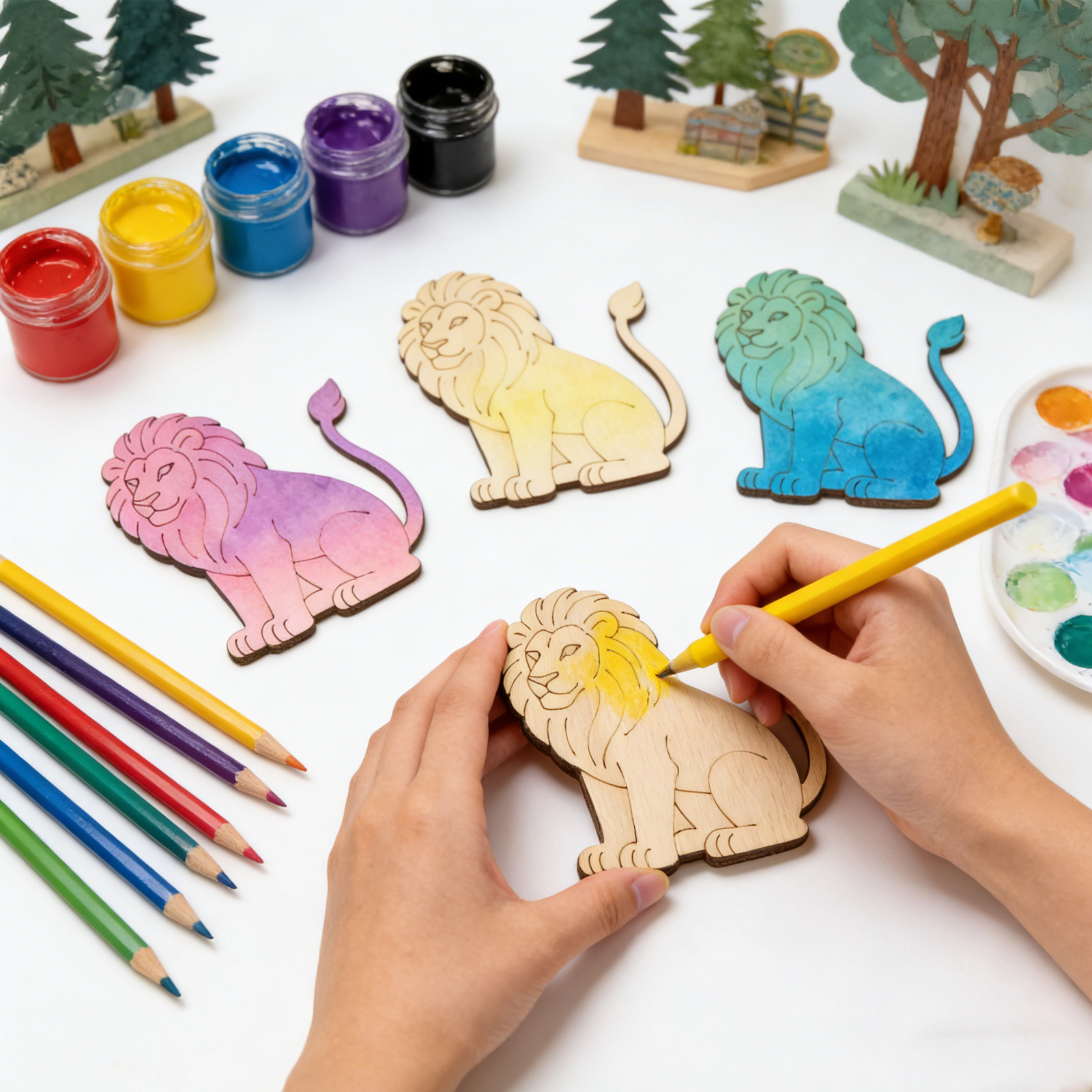 10pcs/set Unfinished Wood Lion - Art Craft Lion incelemesi ve fiyatı